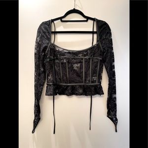 BLACK CORSET TOP WITH FINGER LOOPS